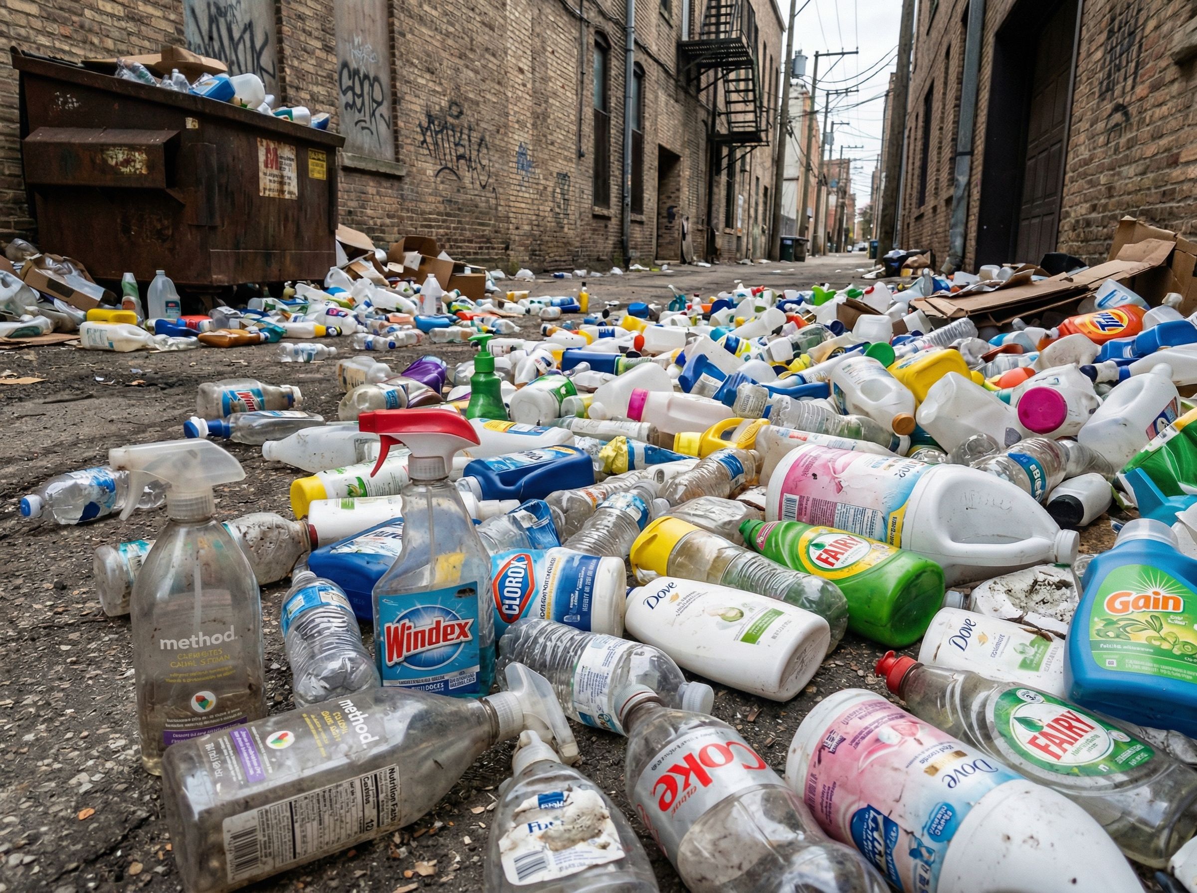Plastikmüll durch herkömmliche Reinigungsflaschen